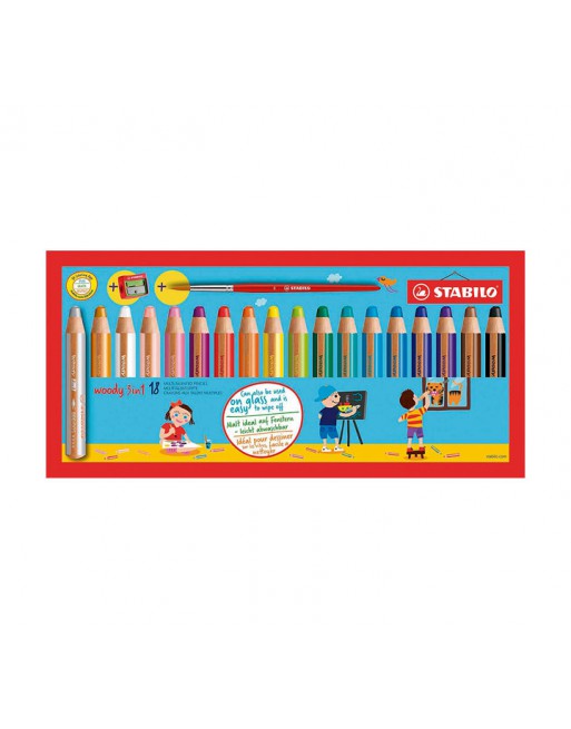 STABILO ESTUCHE 18 LAPICES WOODY 3 EN 1+SACAPUNTAS SURTIDO - 880/18-3