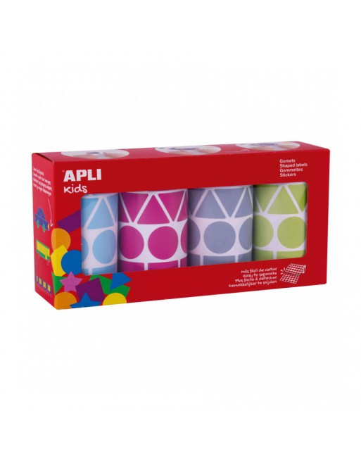 APLI PACK GOMETS GEOMETRICOS DE 27 MM REDONDO TRIANGULO CUADRADO RECTANGULO COLORES PASTEL  19190