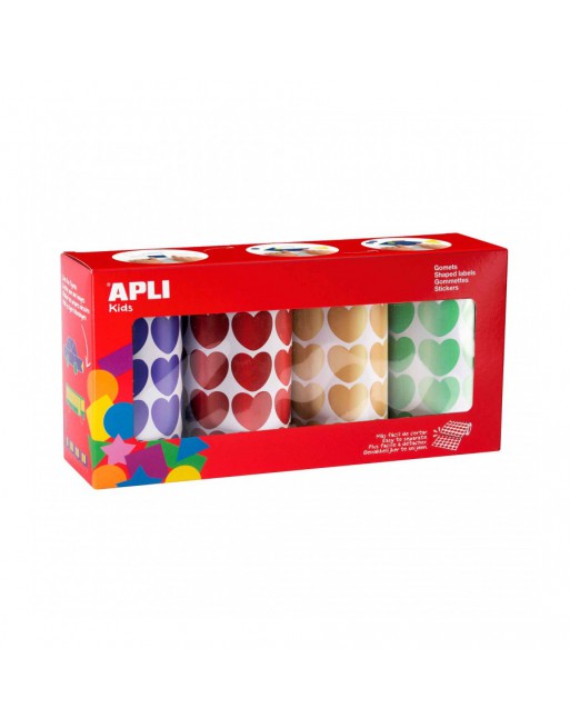 APLI PACK 4 BOBINAS GOMETS CORAZONES METALIZADOS DE 20 MM COLORES SURTIDOS 19718