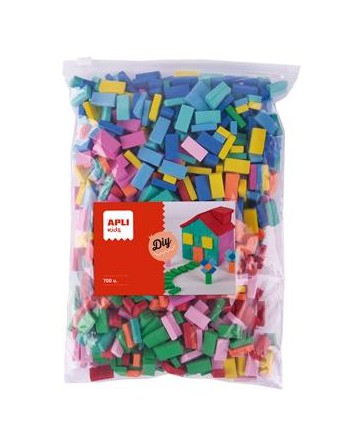 APLI MINI LADRILLOS GOMA EVA 20X10X5MM BOLSA DE 700 COLORES SURTIDOS +4 AÑOS 18749
