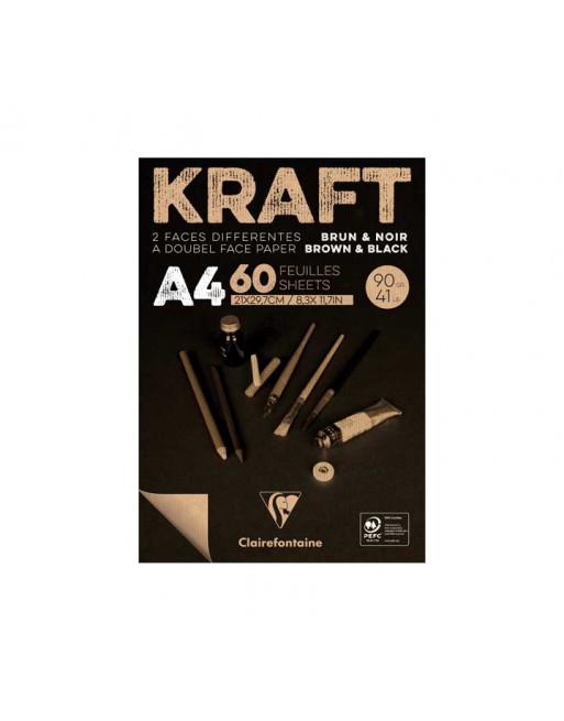 CLAIREFONTAINE BLOC DIBUJO 60H A4 90GR AJA KRAFT+NEG - 975818C