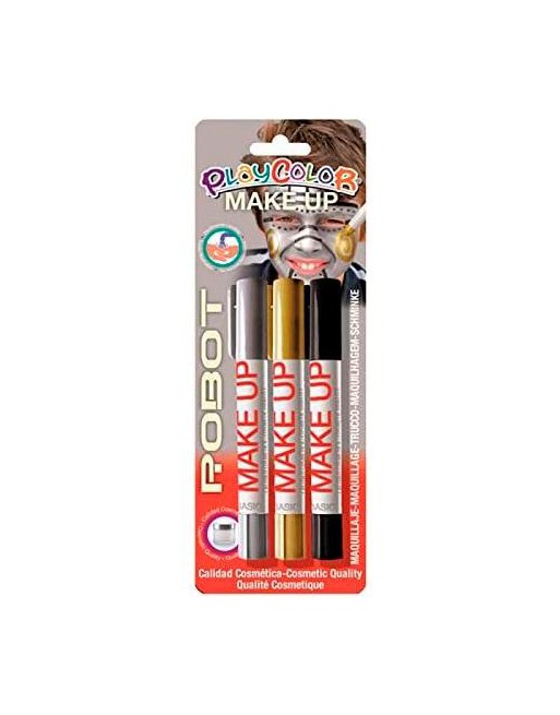 PLAYCOLOR PACK 3 BARRAS DE MAQUILLAJE MAKE UP THEMATICS ROBOT ORO/PLATA/NEGRO 1043