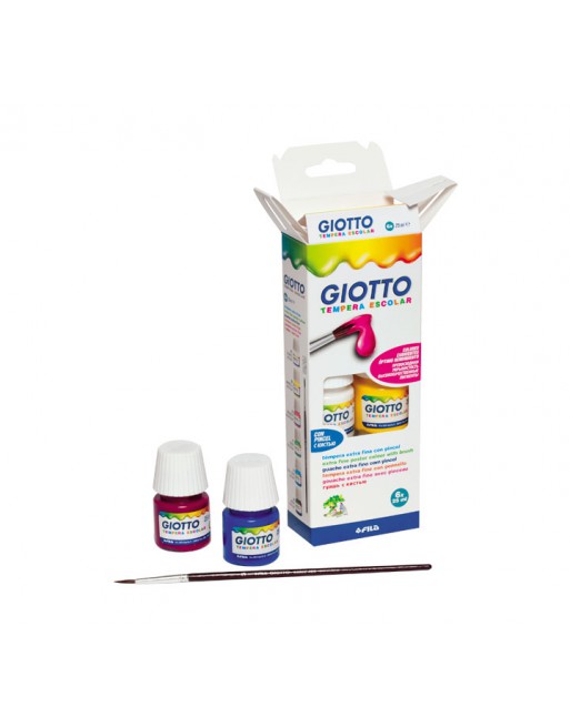 GIOTTO ESTUCHE 6 BOTES TEMPERA ESCOLAR 25ML SURTIDO+PINCEL - F356600