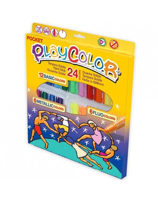 PLAYCOLOR TÉMPERAS SÓLIDAS POCKET EN BARRA ESTUCHE DE 24 COLORES BASIC/METALLIC/FLUO SURTIDOS 2051