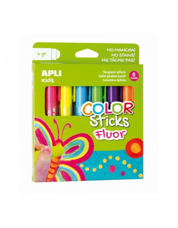 APLI TEMPERA SOLIDA EN BARRA TIPO STICK 6 COLORES FLUOR SURTIDOS - 14404