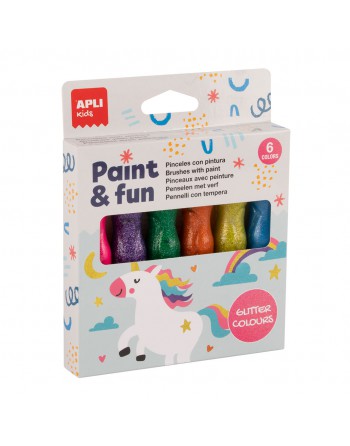 APLI PINCEL CON PINTURA PURPURINA BLISTER 6 COLORES SURTIDOS DOS EN UNO - 19912