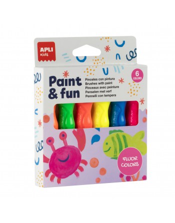 APLI PINCEL CON PINTURA FLUOR BLISTER 6 COLORES SURTIDOS DOS EN UNO - 19418
