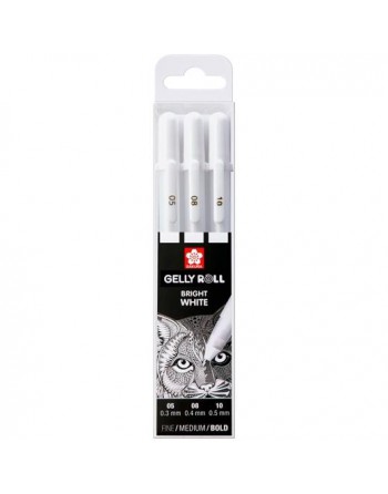 TALENS SAKURA BOLÍGRAFOS GELLY WHITE FINO/MEDIO/GRUESO GEL BRILLANTE ESTUCHE DE 3 BLANCO POXPGBWH3C