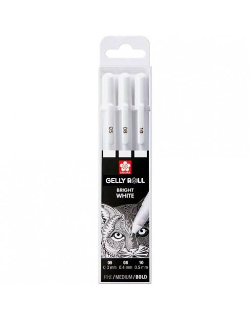 TALENS SAKURA BOLÍGRAFOS GELLY WHITE FINO/MEDIO/GRUESO GEL BRILLANTE ESTUCHE DE 3 BLANCO POXPGBWH3C