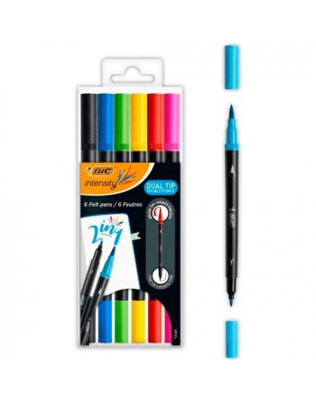 BIC ROTULADORES INTENSITY TIP FELT PENS PUNTA FINA/PINCEL COLORES SURTIDOS VIVOS BLÍSTER 6 UD 989694
