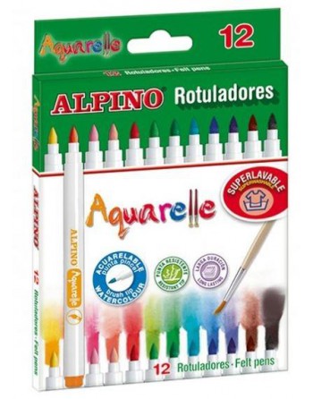 ALPINO 12 ROTULADORES AQUARELLE PUNTA PINCEL TINTA AL AGUA - AR0001660