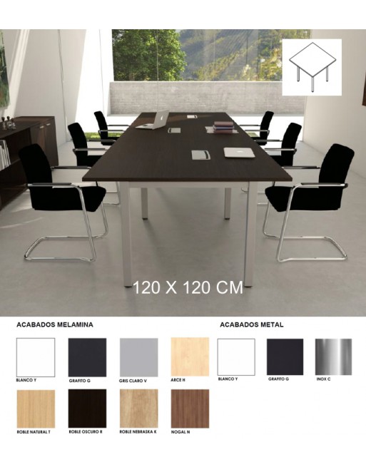 MUBBAR MESA REUNION CUADRADA 120X120 CM PATA TUBO METALICO - JNR12