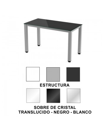 ROCADA MESA EXECUTIVE 120X60 ESTRUCTURA GRIS/SOBRE CRISTAL NEGRO2000AD15