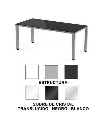 ROCADA MESA EXECUTIVE 180X80 ESTRUCTURA GRIS/SOBRE CRISTAL NEGRO 2003AD15