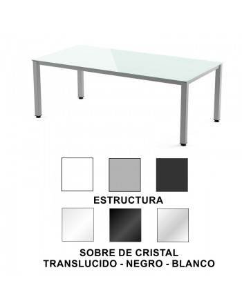 ROCADA MESA EXECUTIVE 200X100 ESTRUCTURA GRIS/SOBRE CRISTAL BLANCO 2005AD25