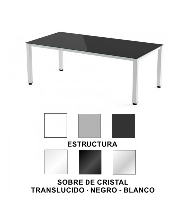 ROCADA MESA EXECUTIVE 200X100 ESTRUCTURA BLANCO/SOBRE CRISTAL NEGRO2005AM15