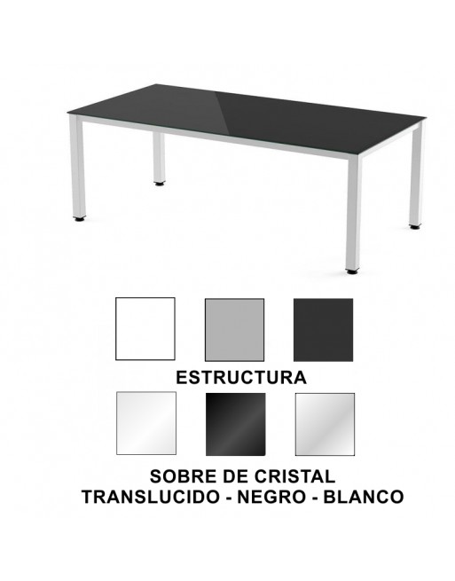 ROCADA MESA EXECUTIVE 200X100 ESTRUCTURA BLANCO/SOBRE CRISTAL NEGRO2005AM15