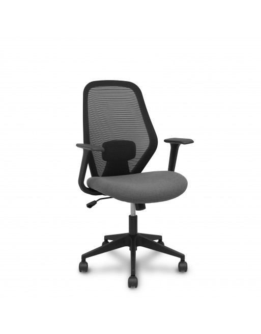 PYC SILLA OPERATIVA OPTI544 BASCULANTE DE RESPALDO DE MALLA BRAZOS FIJOS ESPALDA ALTA ESTRUCTURA NEGRA Y TAPIZADO GRIS 529BM840X