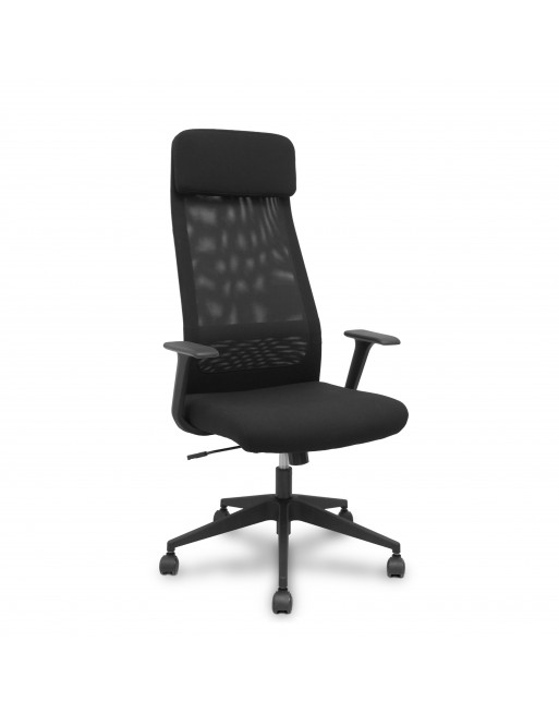 PYC SILLA OPERATIVA PRO536 BASCULANTE DE RESPALDO MALLA CON CABECERO BRAZOS FIJOS ESPALDA ALTA ESTRUCTURA Y TAPIZADO NEGRO 536B0