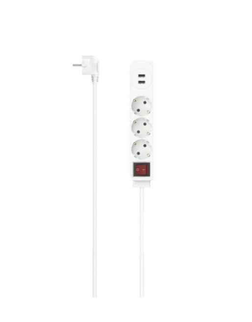 HAMA REGLETA CONECTORES INCLINADOS 45? PROTECTOR INFANTIL 3 TOMAS + 2 USB CON INTERRUPTOR 1,4 METROS BLANCO 223181