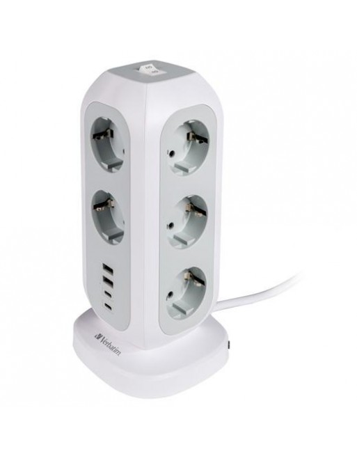 VERBATIM REGLETA DE ENCHUFES CON 11 TOMAS CON INTERRUPTOR CABLE 2 M + 2 UBS-C Y 2 USB-A BLANCO 49547