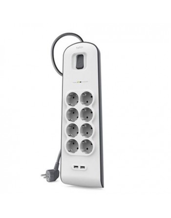 BELKIN REGLETA DE PROTECCION CONTRA SOBRETENSIONES CON 8 TOMAS y 2 PUERTOS USB INTERRUPTOR 2 METROS BLANCO/GRIS BSV804VF2M