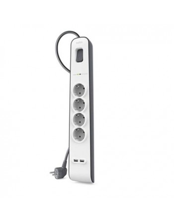 BELKIN REGLETA DE PROTECCION CONTRA SOBRETENSIONES CON 4 TOMAS + 2 PUERTOS USB BOT?N DE APAGADO Y ENCENDIDO 2 METROS BLANCO/GRIS