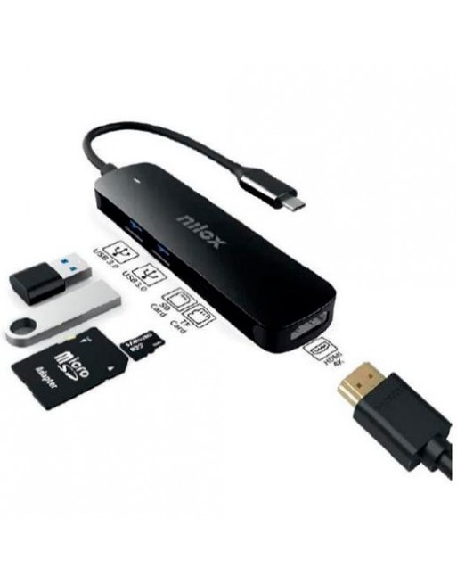 NILOX DOCK STATION 5 EN 1 USB-C A 1XHDMI 4K, 2XUSB 3.0 , 1XLECTOR TARJETAS SD Y MICRO SD , NEGRO  ID-NXDSUSBC05