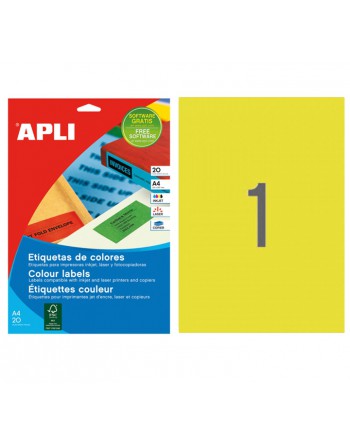 APLI BLISTER 20 HOJAS ETIQUETA COLORES AMARILLO ILC 210X297 A4 - 1599