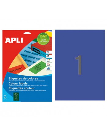 APLI BLISTER 20 HOJAS ETIQUETA COLORES AZUL ILC 210X297 - 1600
