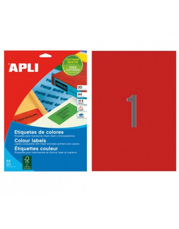 APLI BLISTER 20 HOJAS ETIQUETA COLORES ROJO ILC 210X297 A4 - 1601