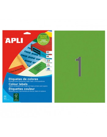 APLI BLISTER 20 HOJAS ETIQUETA COLORES VERDE ILC 210X297 - 1602