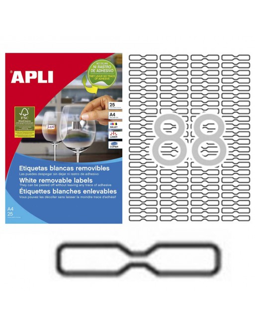APLI ETIQUETAS ADHESIVAS JOYER?A REMOVIBLE 45,0X8,0 MM INKJET L?SER CANTOS ROMOS 88 X 25H BLANCO 10314