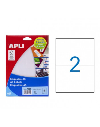 APLI 15 HOJAS ETIQUETA BLANCA ADHESIVA A5 BLANCAS TAMA?O 105X148MM - 7107