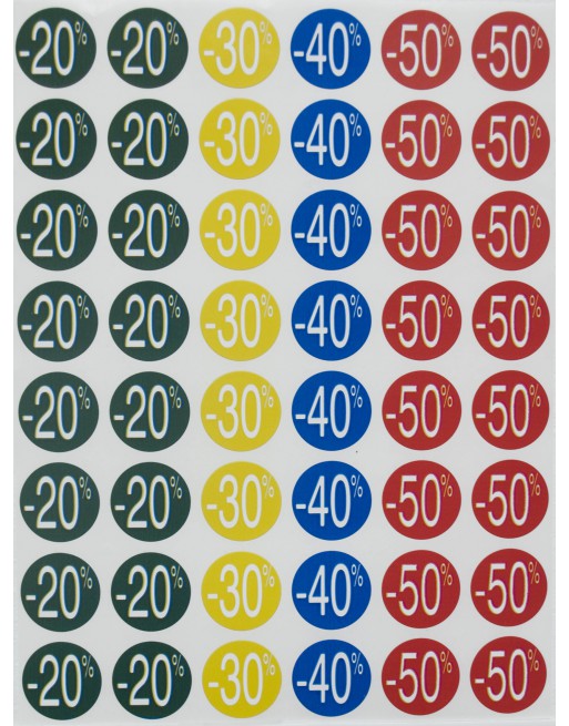 APLI ETIQUETA PARA DESCUENTOS COLORES ENTRE 20 Y 50% 5 HOJAS - 101373