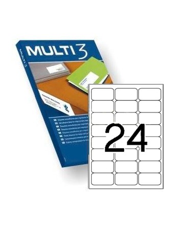 MULTI3 100 HOJAS ETIQUETAS BLANCAS CANTOS REDONDOS POLIVALENTES 24 X 64X33,9 - 10494