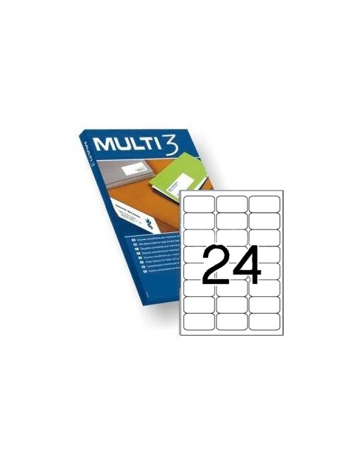 MULTI3 100 HOJAS ETIQUETAS BLANCAS CANTOS REDONDOS POLIVALENTES 24 X 64X33,9 - 10494