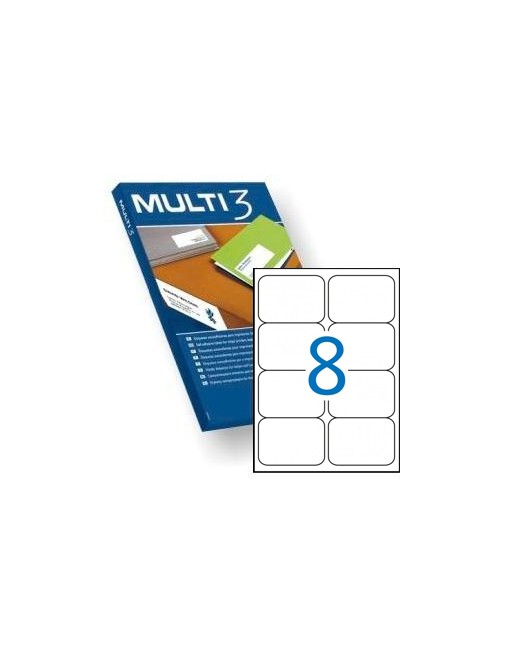 MULTI3 100 HOJAS ETIQUETAS BLANCAS CANTOS REDONDOS POLIVALENTES 8 X 99,1X67,7 - 04729