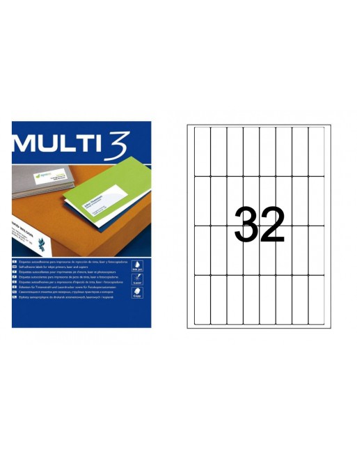 MULTI3 100 HOJAS ETIQUETAS BLANCAS CANTOS REDONDOS POLIVALENTES 32 ET X 24x72,7 MM - 13152