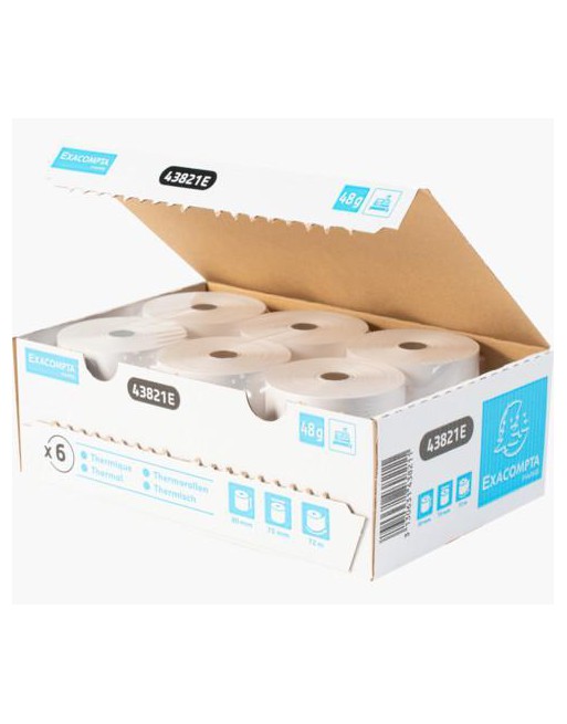 EXACOMPTA 6 ROLLOS DE PAPEL TERMICO PARA REGISTRADORA 80X70MM SIN BPA 43821E