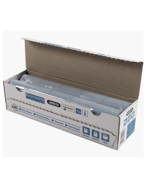 EXACOMPTA 20 ROLLOS DE PAPEL TERMICO PARA REGISTRADORA 57X40MM SAFE 40951E