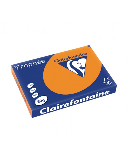 CLAIREFONTAINE PACK 500H PAPEL DE COLOR TROPHEE FLUOR A3 80G NARANJA - 2880C