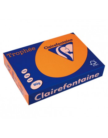 CLAIREFONTAINE PACK 500H PAPEL DE COLOR TROPHEE FLUOR A4 80G NARANJA - 2978