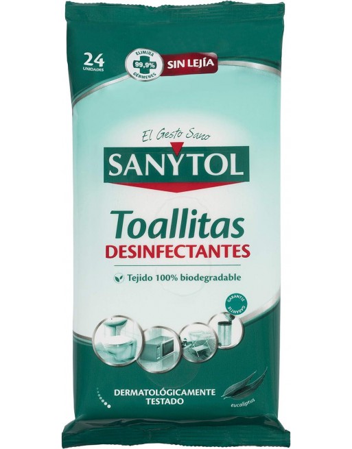 SANYTOL 24 TOALLITAS DESINFECTANTES BACTERIAS Y HONGOS HIGIENE PERSONAL SANYTOL MULTIUSOS 163206