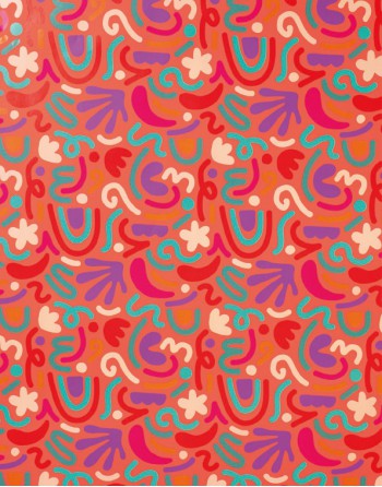 A IMC PAPEL DE REGALO EN BOBINA DE 100 MTS EN CELULOSA SATINADA DISE?O FANTASIA PSICODELICO ROJO 84-302100-1