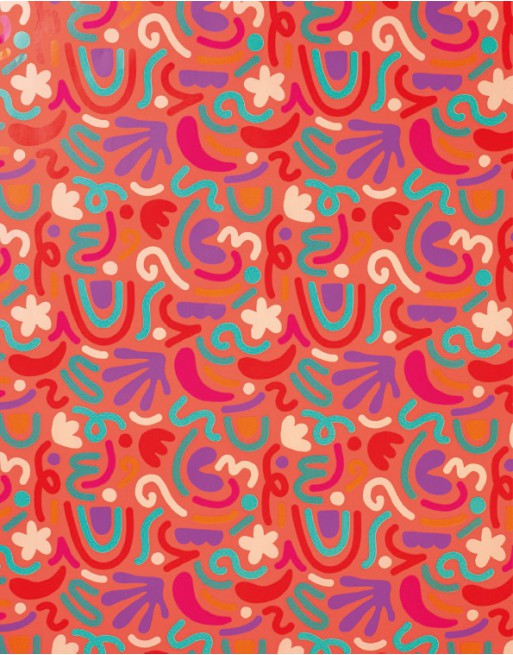 A IMC PAPEL DE REGALO EN BOBINA DE 100 MTS EN CELULOSA SATINADA DISE?O FANTASIA PSICODELICO ROJO 84-302100-1