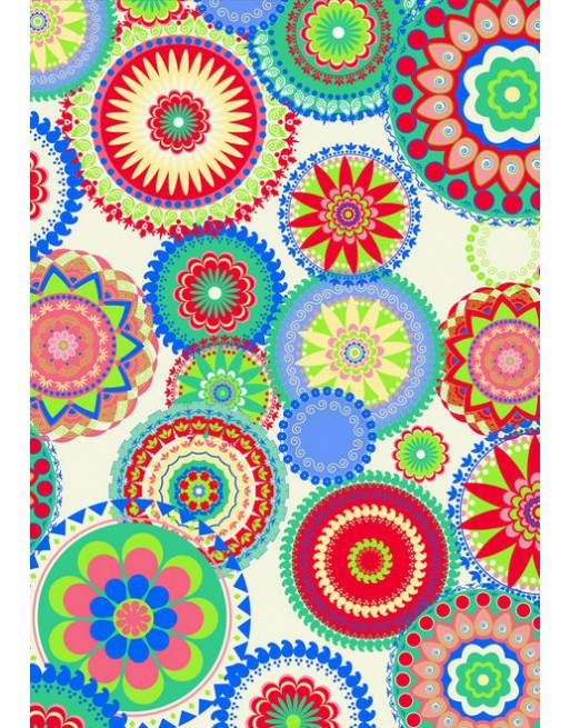 A IMC PAPEL DE REGALO EN BOBINA DE 100 MTS EN CELULOSA SATINADA DISE?O FANTASIA RUEDAS MANDALA BL 84-302100-1