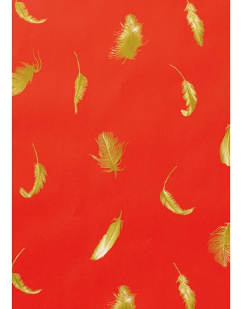 IMC PAPEL DE REGALO EN BOBINA DE 100 MTS EN CELULOSA SATINADA DISE?O FANTASIA PLUMAS ROJO 84-302100-1