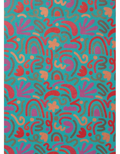 A IMC PAPEL DE REGALO EN BOBINA DE 100 MTS EN KRAFT SATINADO CON DISE?O PSICODELICO TURQUESA 84-407100-1