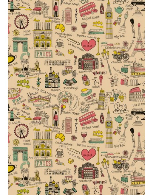 A IMC PAPEL DE REGALO EN BOBINA DE 100 MTS EN KRAFT RECICLADO CON FANTASIA DISE?O MONUMENTOS 84-408100-1